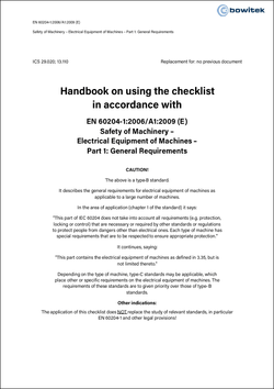 Handbook for the application of the checklist according to EN 60204-1:2006+A1:2009 Electrical equipment of machinery