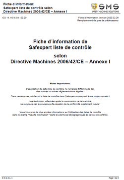 Capture d'écran de la fiche d'information t : Liste de contrôle Safexpert selon la directive Machines 2006/42/CE Annexe 1