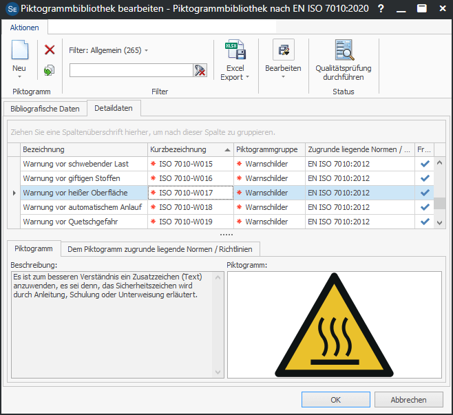 Screenshot der Safexpert Piktogrammbibliothek